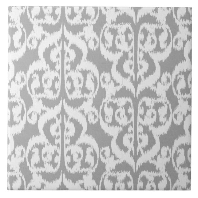 Ikat Moorish Damask - cinza prateada e branca (Frente)