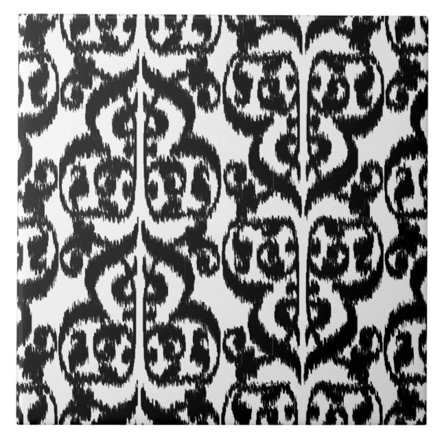 Ikat Moorish Damask - preto e branco (Frente)