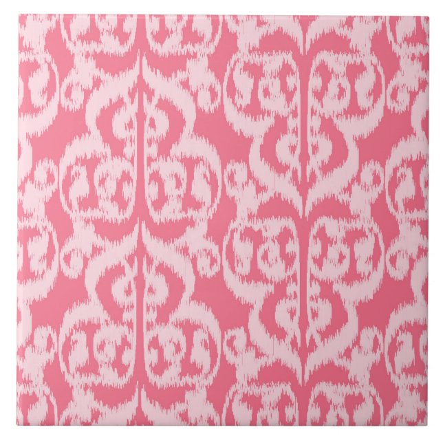 Ikat Moorish Damask - tons de coral rosa (Frente)