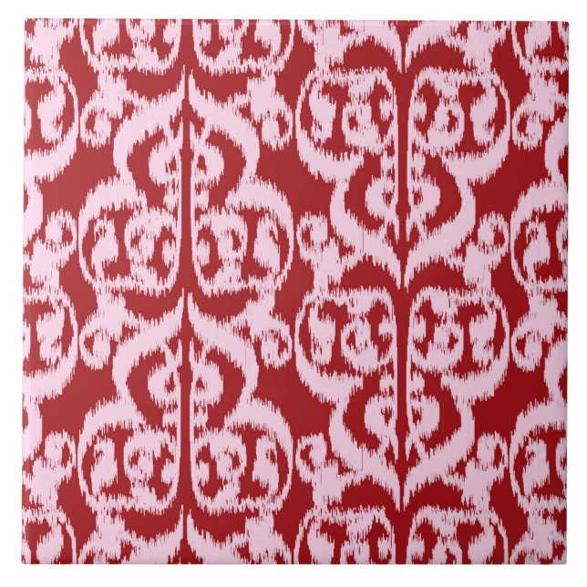 Ikat Moorish Damask - vermelho escuro e rosa (Frente)