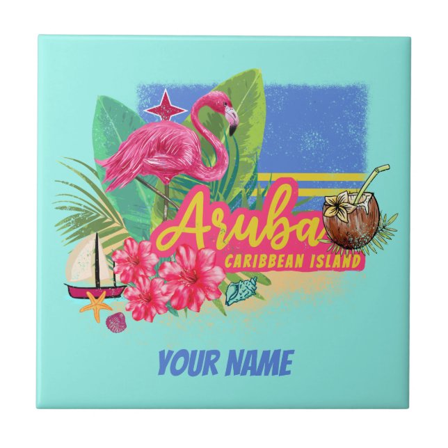 Ilha Caribe Aruba com Flamingo Vintage (Frente)