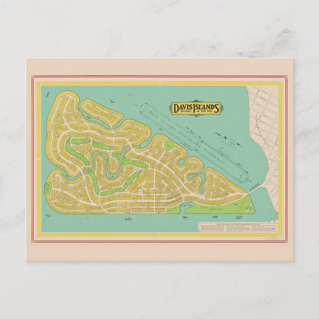 Ilha Davis Tampa FL Mapa Cartão Postal (Frente)