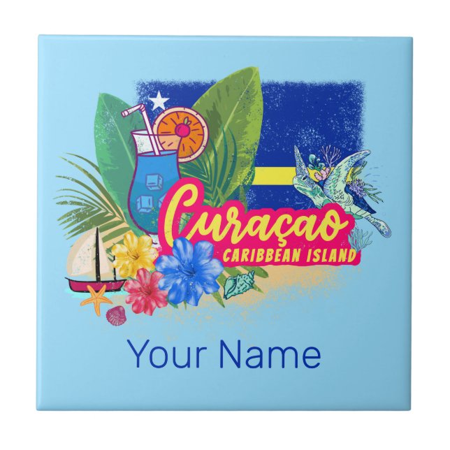 Ilha de caribe Retro Curacao com vinheta de tartar (Frente)