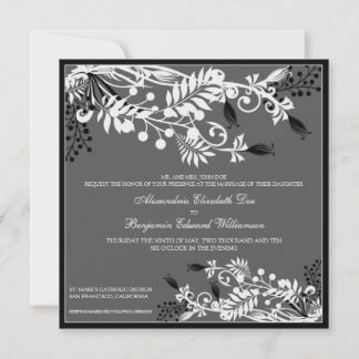Ilha Floral (preto) Convite para Casamento Elegant