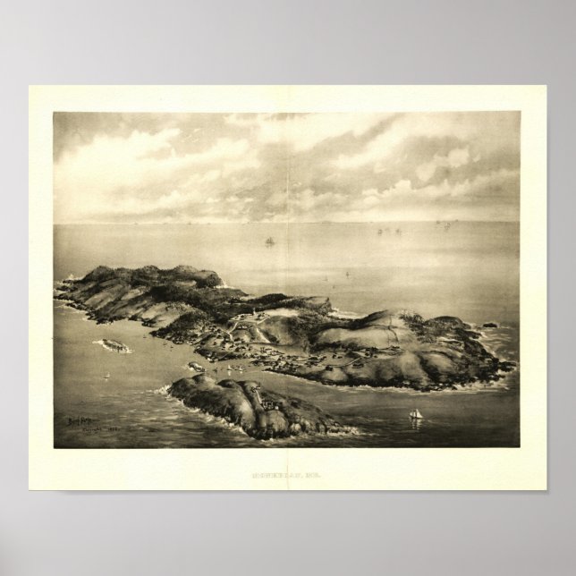 Ilha Monhegan, Poster Panaromic View do Maine 1896 (Frente)