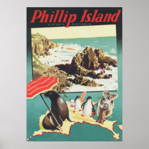 Ilha Phillip, Poster de Viagens vintage da Austrál