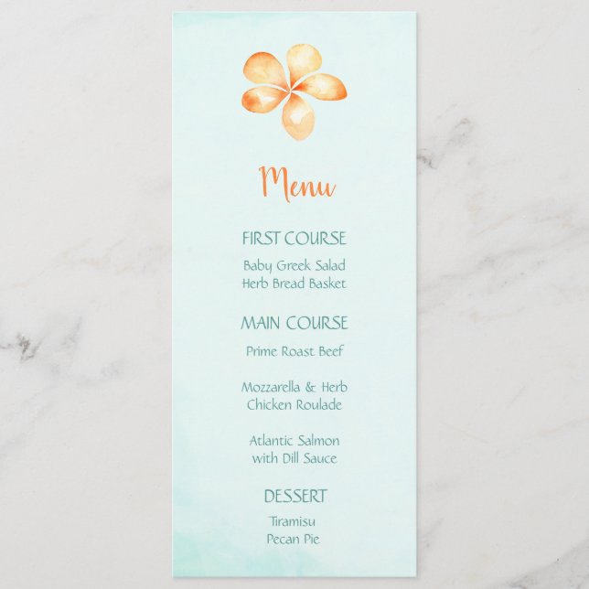Ilha Plumeria Flower Watercolor Menus (Frente)