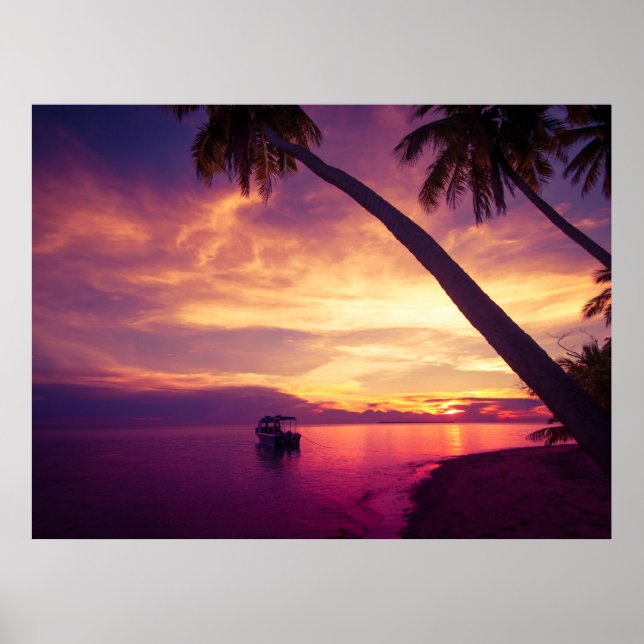 Ilha tropical no pôr do sol com um pôster 2 de bar (Frente)