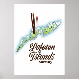 Ilhas Lofoten, poster de esqui da Noruega.
