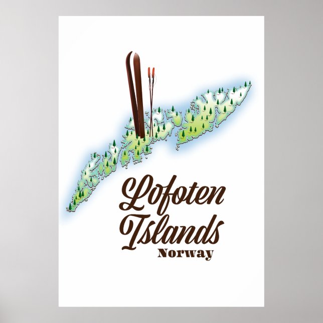 Ilhas Lofoten, poster de esqui na Noruega. (Frente)