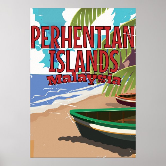 Ilhas Perhentis - poster de viagens vintage da Mal (Frente)