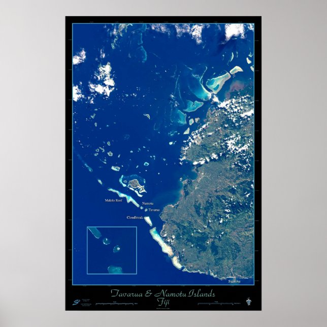 Ilhas Tavarua e Namotu, poster de satélite Fiji (Frente)