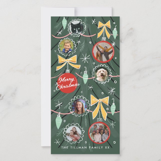 Illustrated Christmas Tree Photo Ornaments Holiday (Frente)