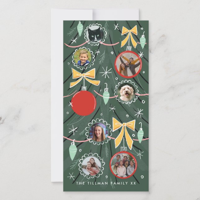 Illustrated Christmas Tree Photo Ornaments Holiday (Frente)