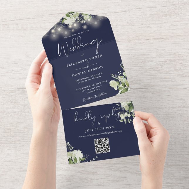 Iluminação de Corda Floral Azul Marinho Código QR  (Aba destacável)