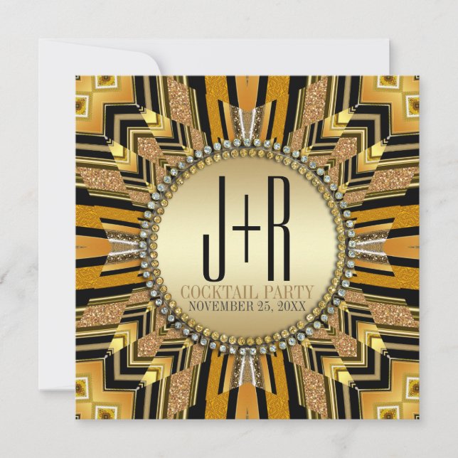 Ilusão Convite para Jantar Art Déco Preto Dourado (Frente)