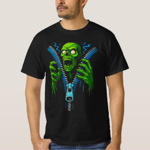 Ilusão de Zíper Zumbi Camiseta Gráfica de Terror