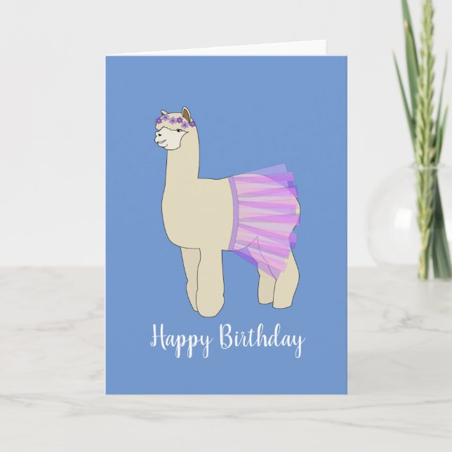 ilusima Ballerina Llama Cartão Azul de Aniversário (Frente)