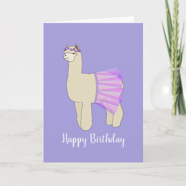 ilusima Ballerina Llama Cartão de Aniversário Roxo (Frente)