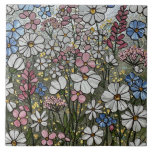 Ilusões de Vidro Manchado<br><div class="desc">Flores silvestres brancas,  cor-de-rosa,  brancas e azuis contra um efeito de vidro colorido iridescente prateado.</div>