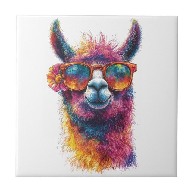 Ilustração da Cabeça de Llama Vibrante - Colorida, (Frente)