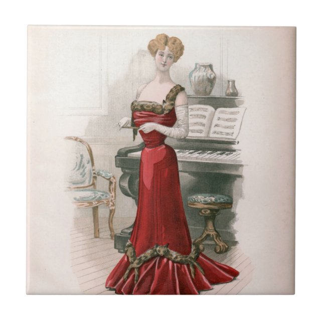 Ilustração da Moda Pianista Vintage Edwardian (Frente)