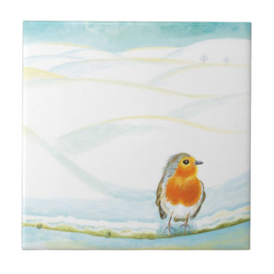 Ilustração da Paisagem Branca de Inverno com Robin