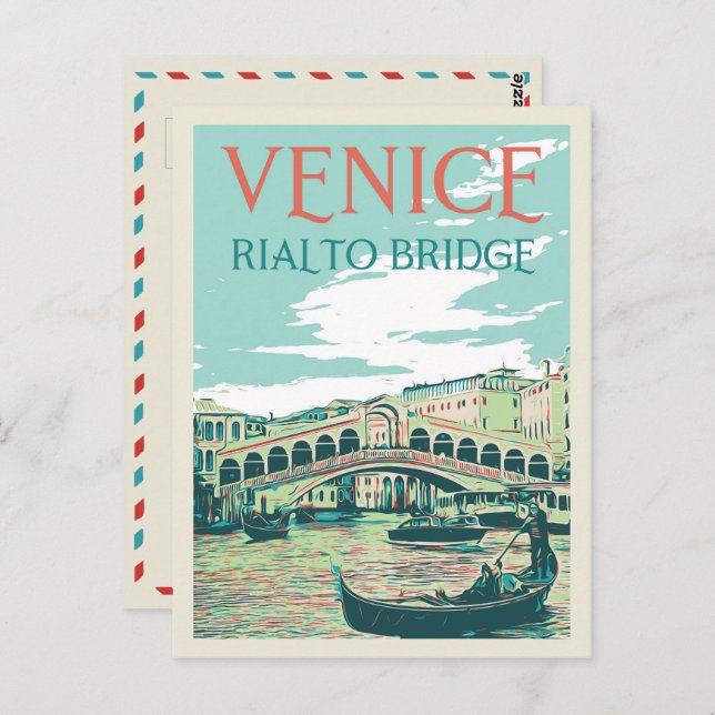 Ilustração da ponte Veneza Rialto Itália Cartão po (Frente/Verso)