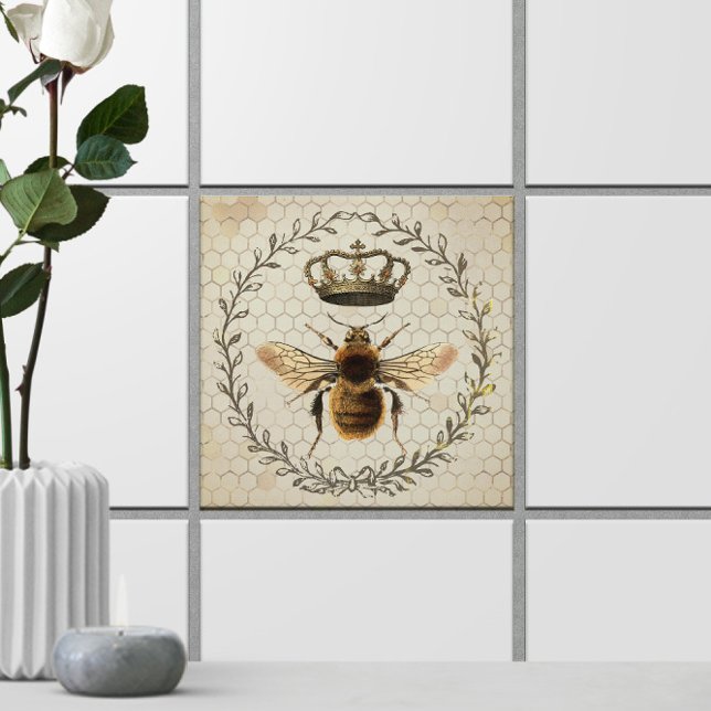 Ilustração da Rainha da chique 🐝 Vintage (Shabby Chic 🐝 Vintage Queen Bee Illustration Ceramic Tile
)