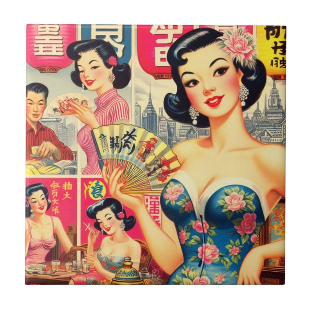 Ilustração das Meninas Japonesas Bonitas Vintage (Frente)