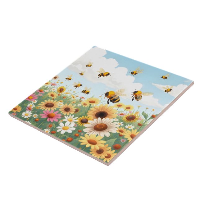 Ilustração de abelhas e flores fofas (Lateral)