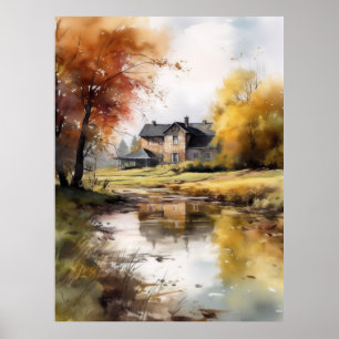 Ilustração de Aquarela Impressão de Cenário de Out
