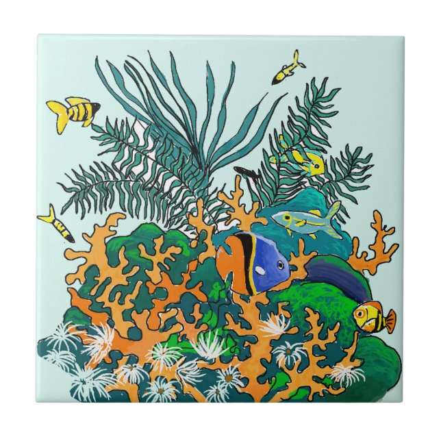 Ilustração de Aquário de Peixes Tropicais de Coral (Frente)