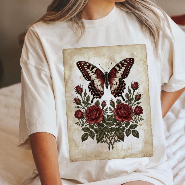 Ilustração de Borboleta Vintage e Rosas Vermelhas (Criador carregado)