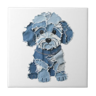 Ilustração de Cachorro com Remendo de Jeans Fofo