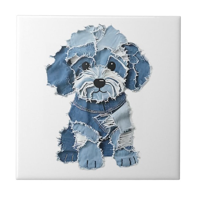 Ilustração de Cachorro com Remendo de Jeans Fofo (Frente)