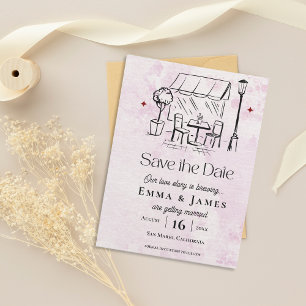 Ilustração de Café Romântico para Casamento Save t