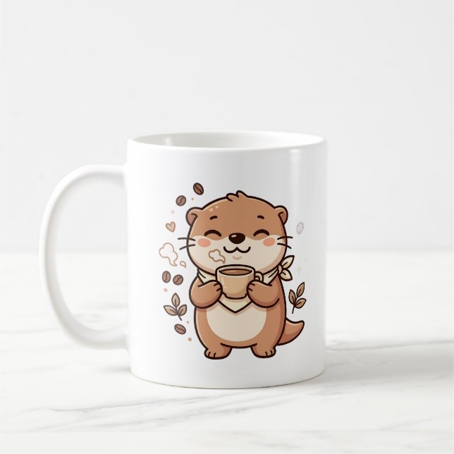 Ilustração de Caneca de Café de Lontra Kawaii (Esquerda)