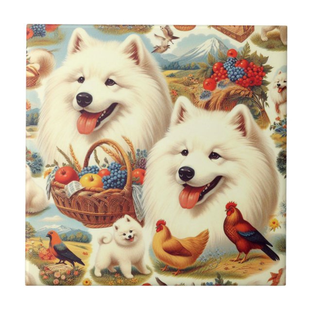 Ilustração de Cão Samoyed Vintage (Frente)