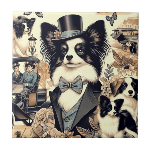 Ilustração de Cão Vintage Papillon (Frente)