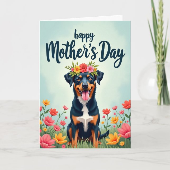 Ilustração de cartão do dia das mães com cachorro  (Frente)