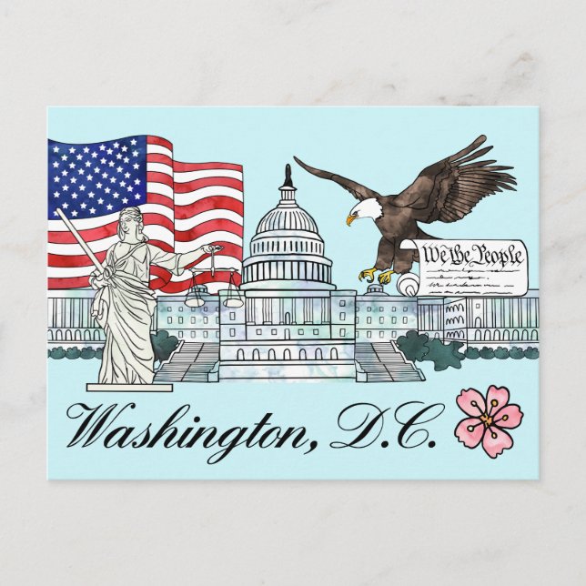 Ilustração de Cartão Postal de Washington D.C. (Frente)