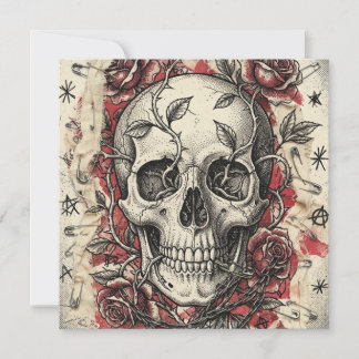 Ilustração de Caveira e Rosas do Grunge Punk