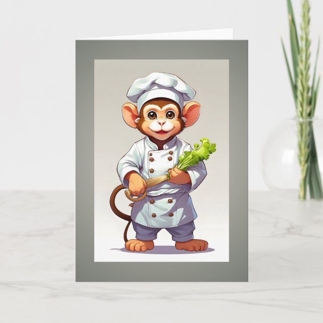 Ilustração de Chef Macaco Bebê Cartão de Boas Fest (Frente)
