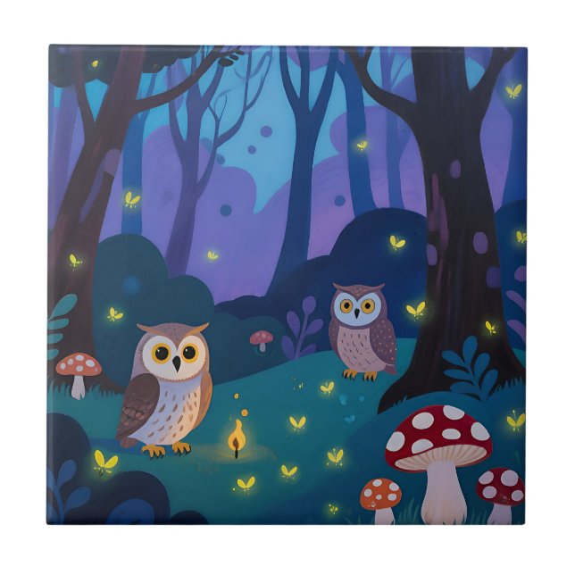 Ilustração de Corujas da Floresta Noturna (Frente)