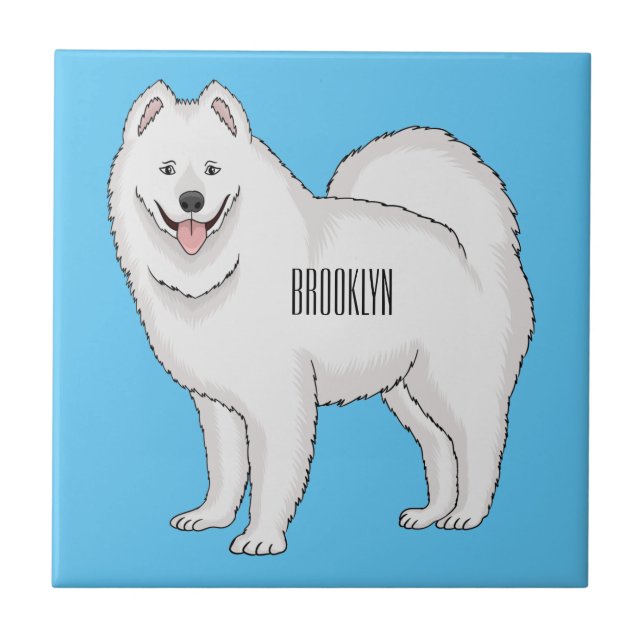 Ilustração de desenho animado com cão Samoyed (Frente)