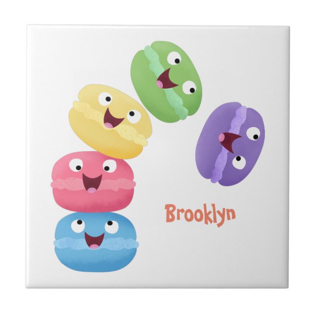 Ilustração de desenho animado de macarons fofos e  (Frente)
