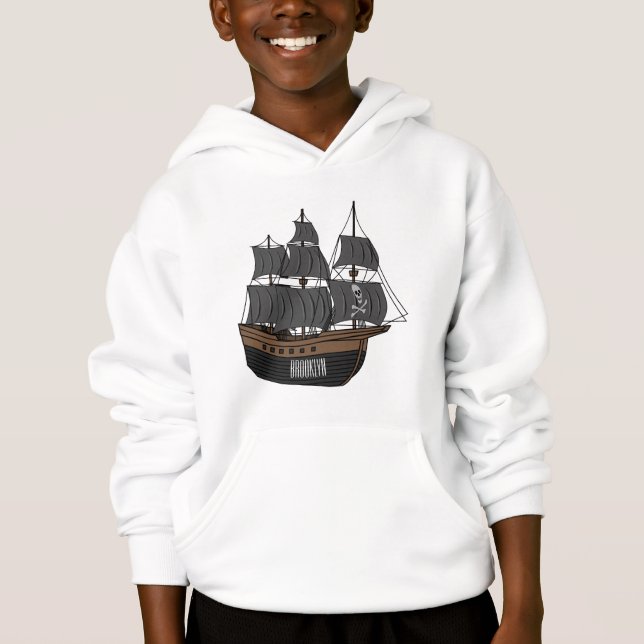 Ilustração de desenho animado de navio pirata (Frente)