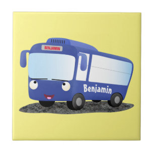 Ilustração de desenho animado de um ônibus azul mo