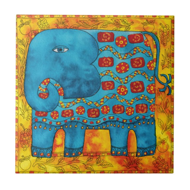Ilustração de Elefante com Padrões em Aquarela (Frente)